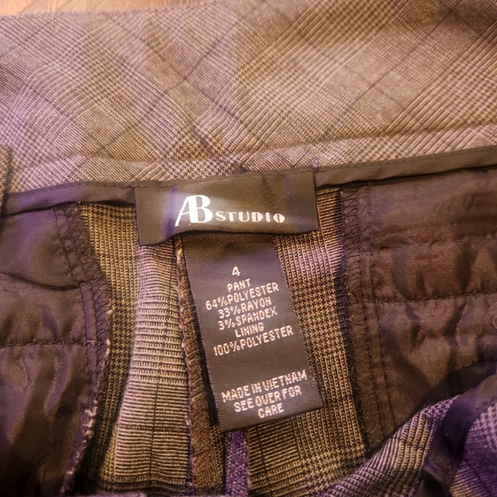 AB Studio Gray Plaid Trousers Size 4 US